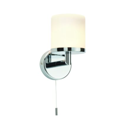 Modern Chrome Frosted Glass Bathroom Wall Light with Pullcord Switch 28W G9