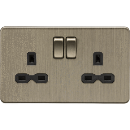Knightsbridge Screwless Flat Plate 13A 2G DP Switched Socket - Antique Brass