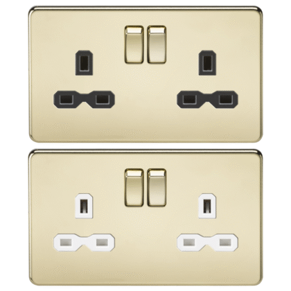Knightsbridge Screwless Flat Plate 13A 2G DP Switched Socket - Polished Brass