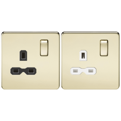 Knightsbridge Screwless Flat Plate 13A 1G DP Switched Socket - Polished Brass