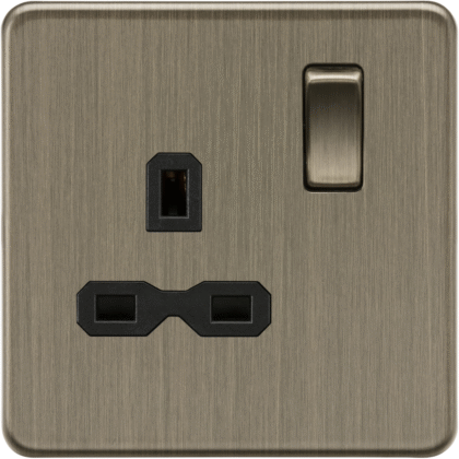 Knightsbridge Screwless Flat Plate 13A 1G DP Switched Socket - Antique Brass