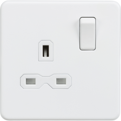 Knightsbridge Screwless Flat Plate 13A 1G DP Switched Socket - Matt White