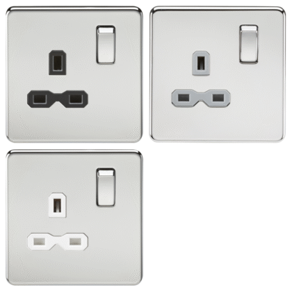 Knightsbridge Screwless Flat Plate 13A 1G DP Switched Socket - Polished Chrome