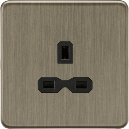 Knightsbridge Screwless Flat Plate 13A 1G Unswitched Socket - Antique Brass