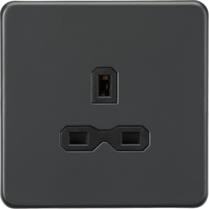 Knightsbridge Screwless Flat Plate 13A 1G Unswitched Socket - Anthracite