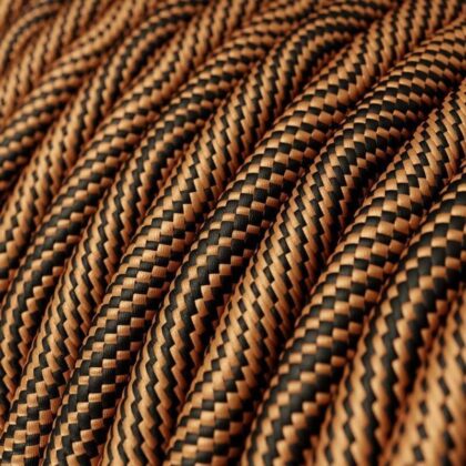 2 Core Braided Round Fabric Electrical Flex Cable Black and Copper 1m