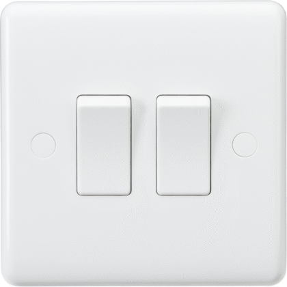 10AX Double 2 Gang 2 Way Rocker Light Switch White Curved Edge