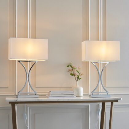 Modern Table Light Twin Pack Chrome white shade