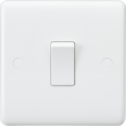 10AX Single 1 Gang 2 Way Rocker Light Switch White Curved Edge