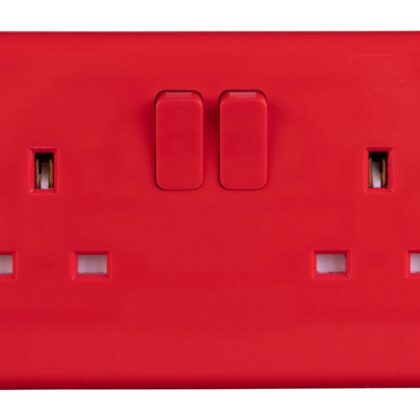 Deta S1292 Slimline 13A 2 Gang DP Switched Socket  Red Face Plate
