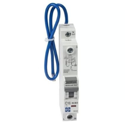 Lewden RCBO-16/30/1M/CA 1 Module Single Pole C Curve Type A RCBO 16A 6kA 30mA