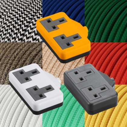 2 Gang UK Mains Funky Modern Decorative Fabric Cable 13A Extension Lead 4m