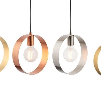 Contemporary Brushed Metal Single Pendant Ceiling Light 10W E27 Endon Hoop