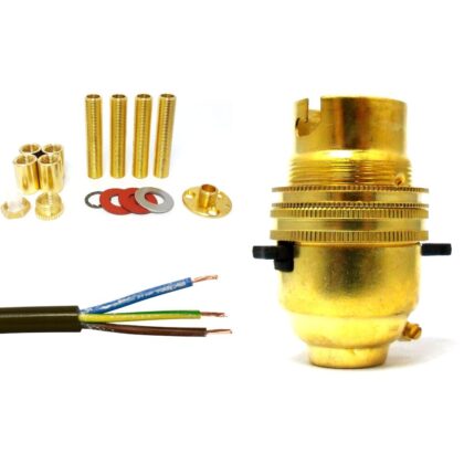 Table Lamp Rewire Kit B22 BC Threaded Rod Couplers Washers Cable Backplate 10mm