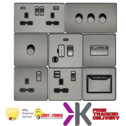 Screwless Black Nickel Electrical Plug Sockets and Switches+USB Knightsbridge