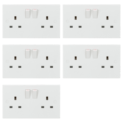 13A Double Gang DP Switched Plug Socket White Knightsbridge SN9000 x5