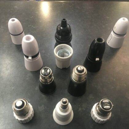 LIGHT SOCKET ADAPTOR, LAMP HOLDERS UK BC ES SES GU10 WHITE BLACK