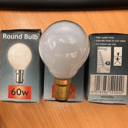 Crompton 60W 240V SBC B15d Opal 45mm Round Golf Ball x 3