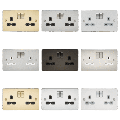 13A Double Gang DP Switched Plug Socket Metal Flat Plate Knightsbridge