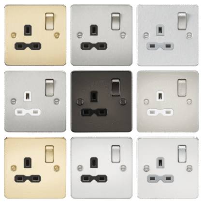 13A Single Gang DP Switched Plug Socket Metal Flat Plate Knightsbridge