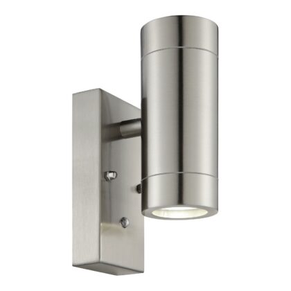 Modern Outdoor Up Down Wall Light with Photocell 2 x 7W GU10 Brushed Steel Saxby