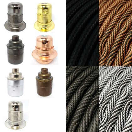 Create Your Own / Rewire Ceiling Pendant Light Kit Round Fabric Cable ES E27