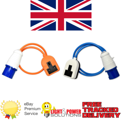 UK Caravan Generator Boat Hook Up Lead 16A 3 Pin 2P+E Plug to 13A Single Skt