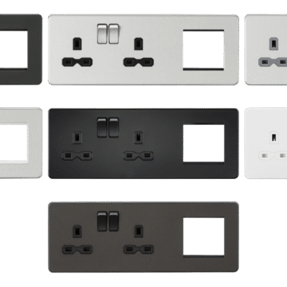 13A 2 Gang Switched Socket with 2 Euro Data Module Slots Knightsbridge SFR192R