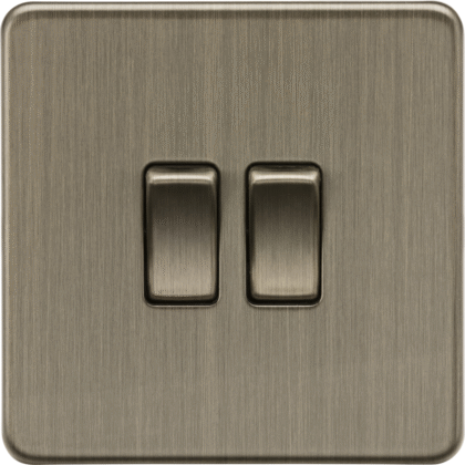 Knightsbridge Screwless Flat Plate 10AX 2G 2-Way Switch - Antique Brass