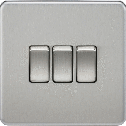 Knightsbridge Screwless Flat Plate 10AX 3G 2-Way Switch - Brushed Chrome