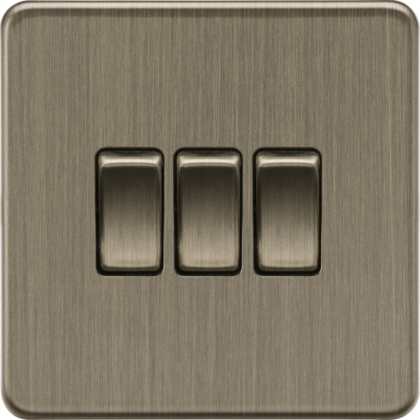 Knightsbridge Screwless Flat Plate 10AX 3G 2-Way Switch - Antique Brass