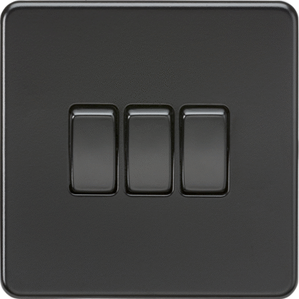 Knightsbridge Screwless Flat Plate 10AX 3G 2-Way Switch - Matt Black