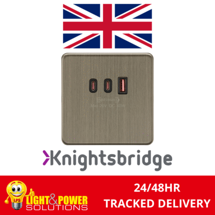 Knightsbridge 1G Dual USB-C and USB-A Charger Plate [20V DC 63W] - Antique Brass