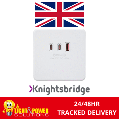 Knightsbridge 1G Dual USB-C and USB-A Charger Plate [20V DC 63W] - Matt White