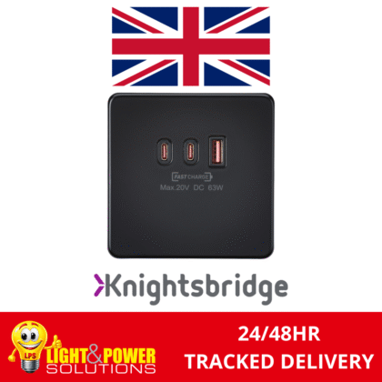 Knightsbridge 1G Dual USB-C and USB-A Charger Plate [20V DC 63W] - Matt Black