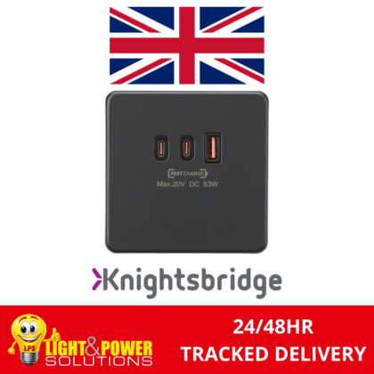 Knightsbridge 1G Dual USB-C and USB-A Charger Plate [20V DC 63W] - Anthracite