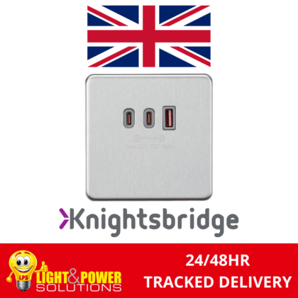 Knightsbridge 1G USB-C and USB-A Charger Plate [20V DC 63W] - Brushed Chrome