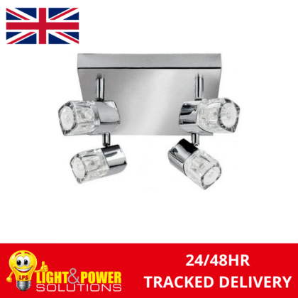 4 Light Square Ceiling Spotlight with Crystal Diffusers Searchlight Bloc 7884CC