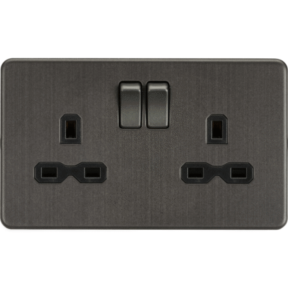 Knightsbridge Screwless Flat Plate 13A 2G DP Switched Socket - Smoked Bronze