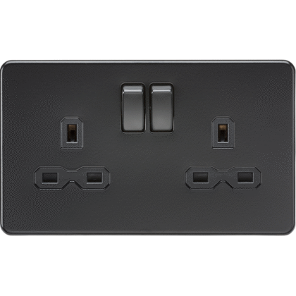 Knightsbridge Screwless Flat Plate 13A 2G DP Switched Socket - Matt Black
