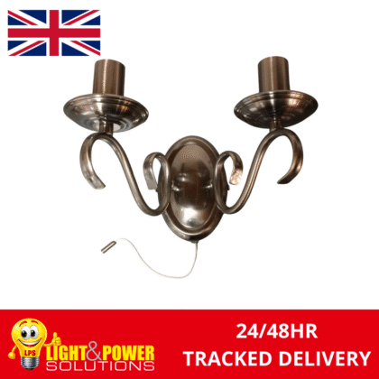 Vintage Style Twin Wall Light with Pullcord Switch Antique Silver Endon Bernice