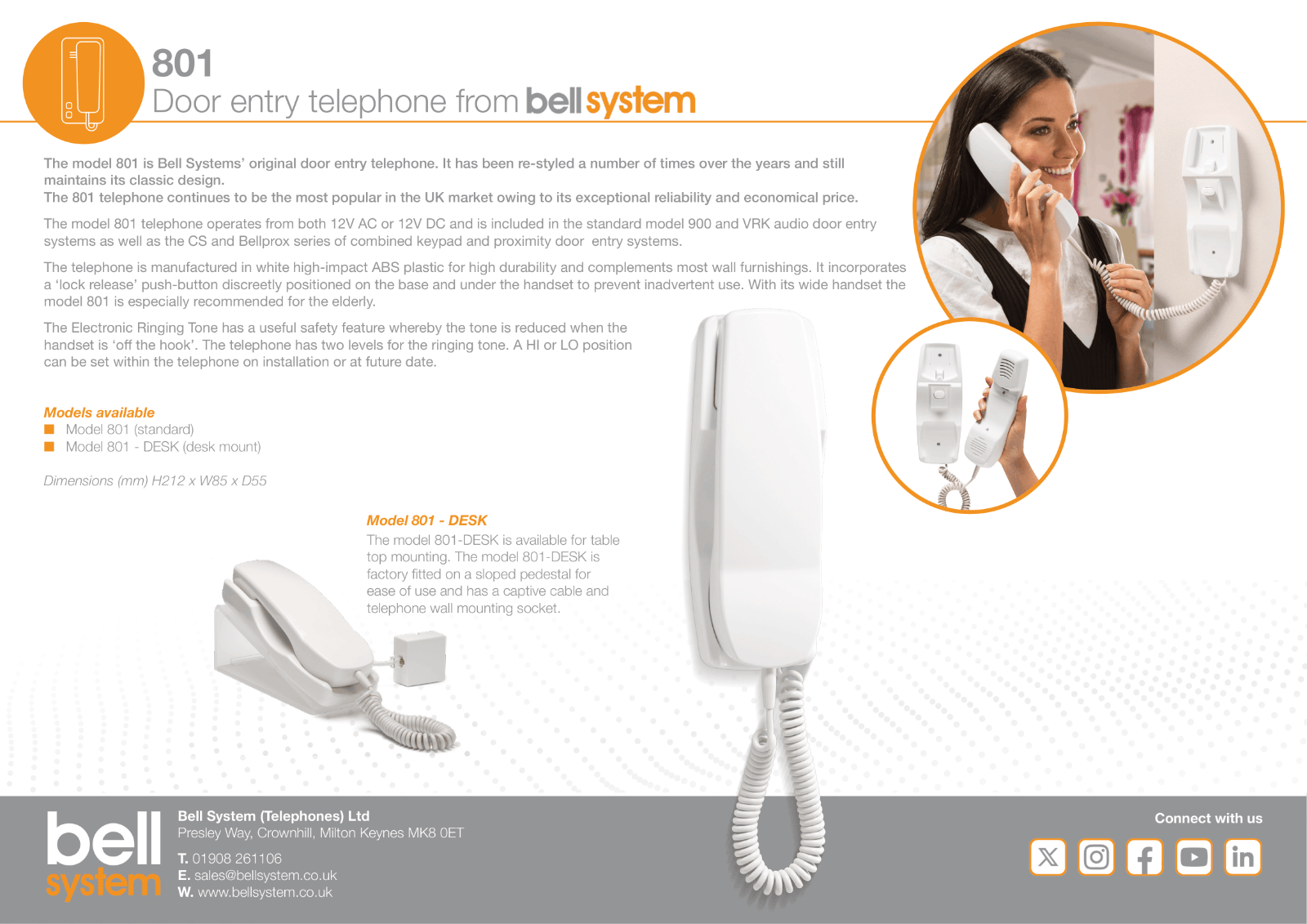 Bell System 801 Door Entry Handset - White - Image 3