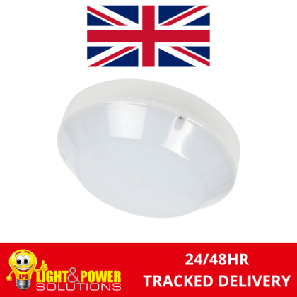 LED Round Wall or Ceiling Bulkhead Light 15W 5000K IP65 White Base NVC Spartan