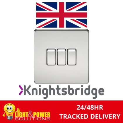 Knightsbridge Screwless Flat Plate 10AX 3G 2-Way Switch - Polished Chrome